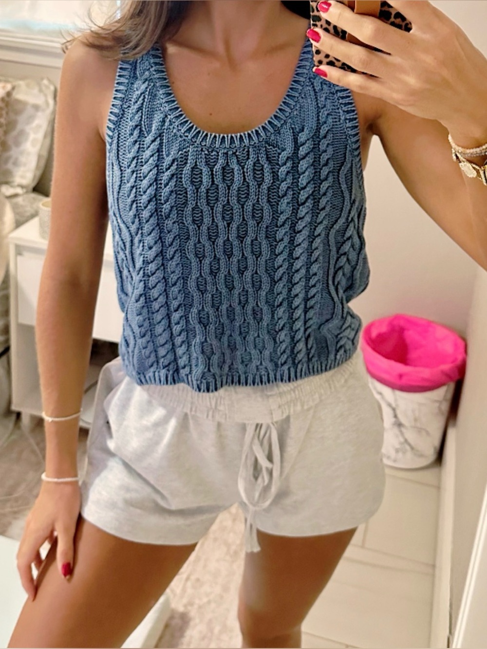 Free People Blue Cable Knit Sleeveless Tank Top